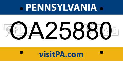 OA25880 Pennsylvania License Plate