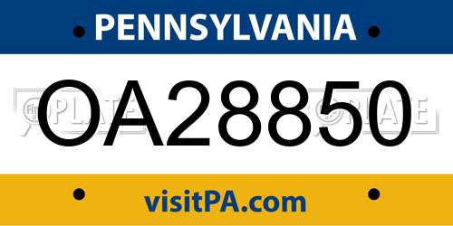 OA28850 Pennsylvania License Plate
