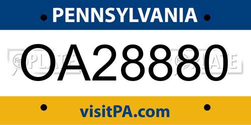OA28880 Pennsylvania License Plate