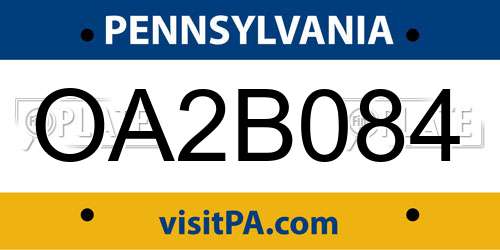 OA2B084 Pennsylvania License Plate