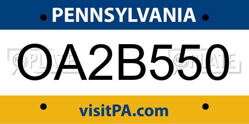 OA2B550 Pennsylvania License Plate