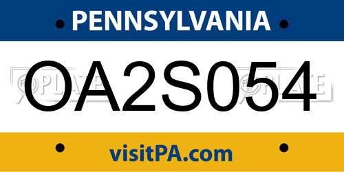 OA2S054 Pennsylvania License Plate
