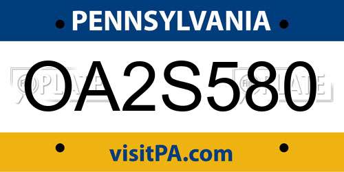 OA2S580 Pennsylvania License Plate