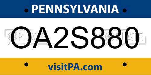 OA2S880 Pennsylvania License Plate