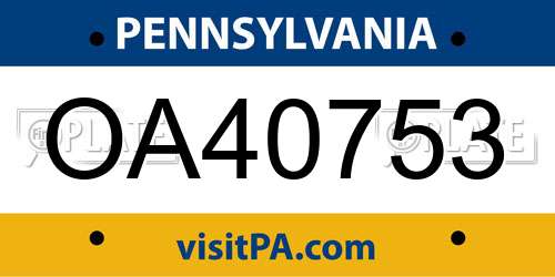 OA40753 Pennsylvania License Plate
