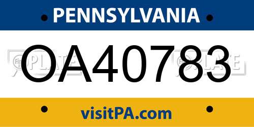 OA40783 Pennsylvania License Plate