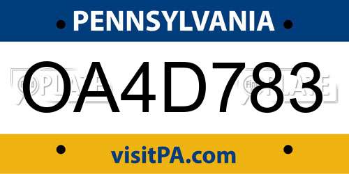 OA4D783 Pennsylvania License Plate