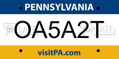 OA5A2T Pennsylvania License Plate