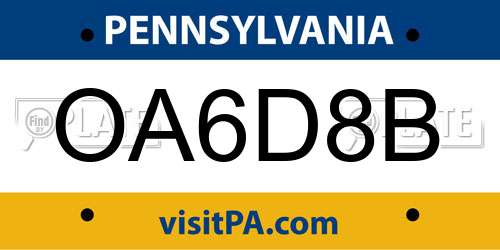 OA6D8B Pennsylvania License Plate