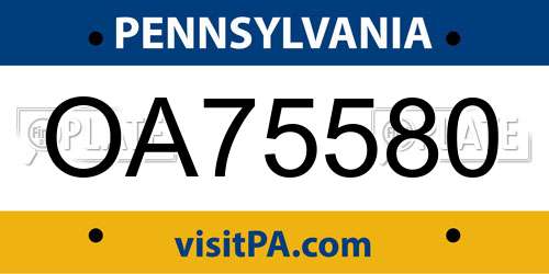 OA75580 Pennsylvania License Plate