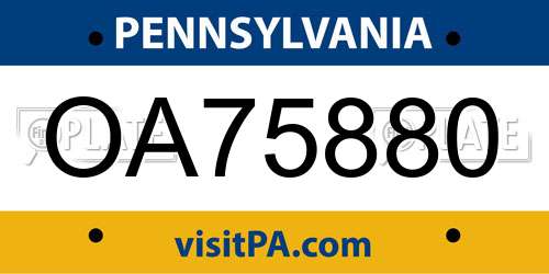 OA75880 Pennsylvania License Plate