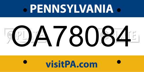 OA78084 Pennsylvania License Plate