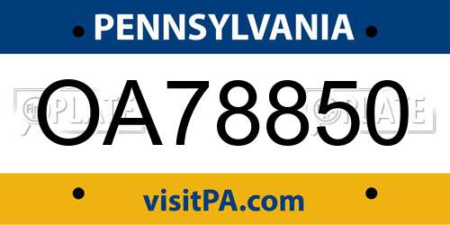 OA78850 Pennsylvania License Plate