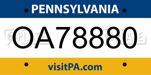 OA78880 Pennsylvania License Plate