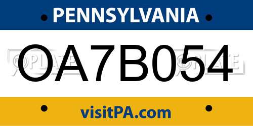 OA7B054 Pennsylvania License Plate