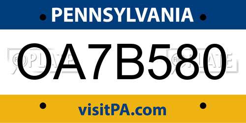 OA7B580 Pennsylvania License Plate