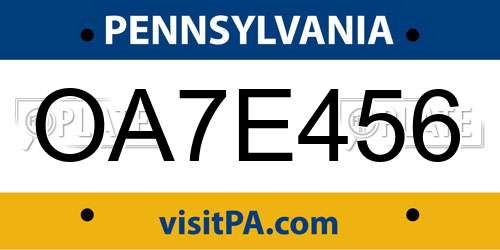 OA7E456 Pennsylvania License Plate