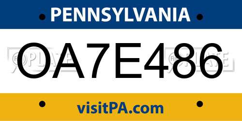 OA7E486 Pennsylvania License Plate