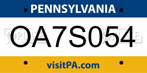 OA7S054 Pennsylvania License Plate