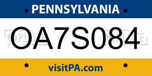 OA7S084 Pennsylvania License Plate