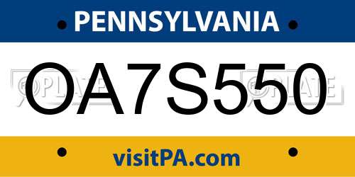 OA7S550 Pennsylvania License Plate