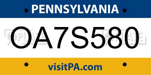 OA7S580 Pennsylvania License Plate