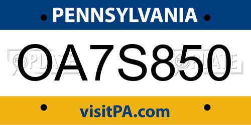 OA7S850 Pennsylvania License Plate