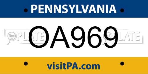 OA969 Pennsylvania License Plate