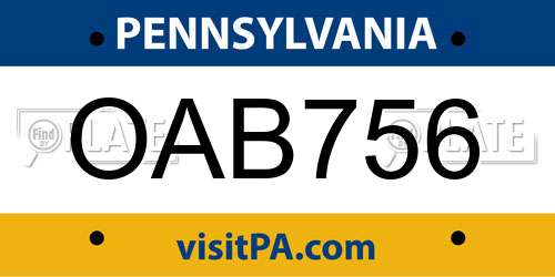OAB756 Pennsylvania License Plate