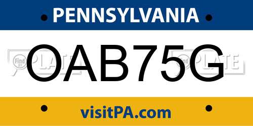 OAB75G Pennsylvania License Plate