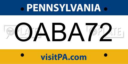 OABA72 Pennsylvania License Plate
