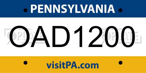 OAD1200 Pennsylvania License Plate