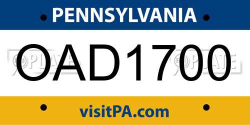 OAD1700 Pennsylvania License Plate