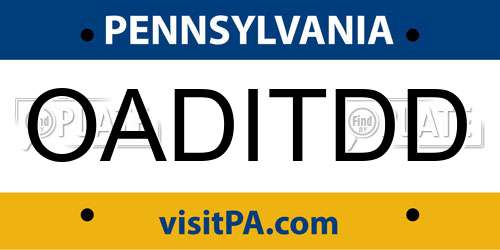 OADITDD Pennsylvania License Plate