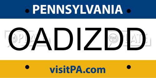 OADIZDD Pennsylvania License Plate