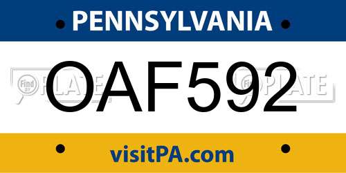 OAF592 Pennsylvania License Plate
