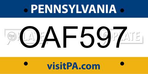 OAF597 Pennsylvania License Plate