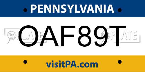 OAF89T Pennsylvania License Plate
