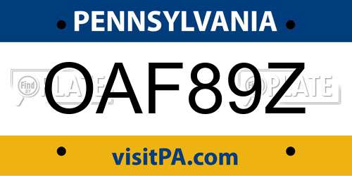 OAF89Z Pennsylvania License Plate
