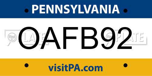 OAFB92 Pennsylvania License Plate