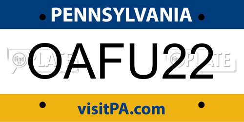 OAFU22 Pennsylvania License Plate