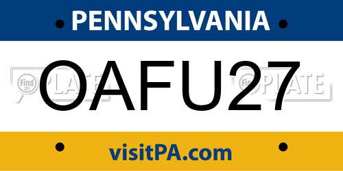 OAFU27 Pennsylvania License Plate