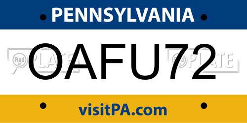 OAFU72 Pennsylvania License Plate