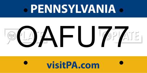 OAFU77 Pennsylvania License Plate