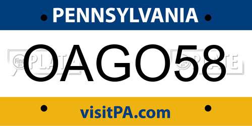 OAGO58 Pennsylvania License Plate