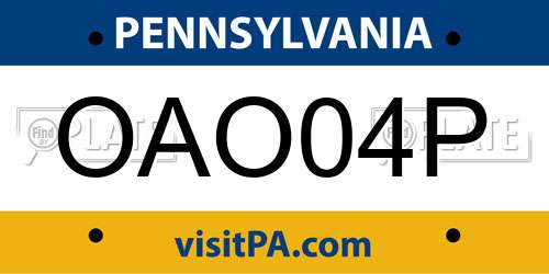 OAO04P Pennsylvania License Plate