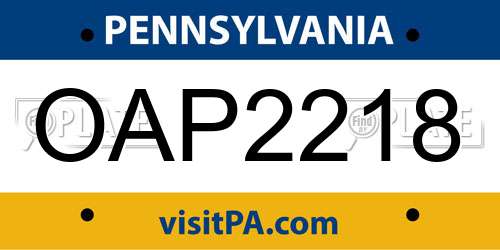OAP2218 Pennsylvania License Plate