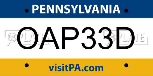 OAP33D Pennsylvania License Plate