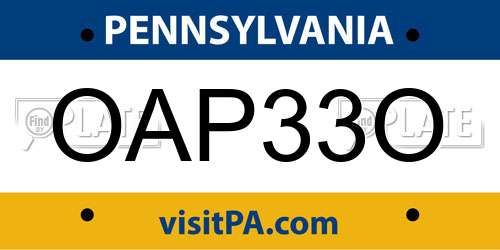 OAP33O Pennsylvania License Plate