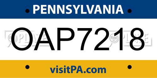 OAP7218 Pennsylvania License Plate
